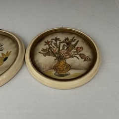 Vintage Art Bubble Glass Round Lacquer Paintings Retro MCM Done by Hand Set of 2