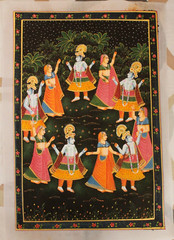 Krishna Raasleela Painting Of Krishna Dancing With Gopis On Cloth 14×21 Inches