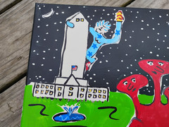 WHITEHOUSE IN SPACE JR CHARLIE FAST OUTSIDER FOLK POP ART PAINTING PATRIOTIC HTF