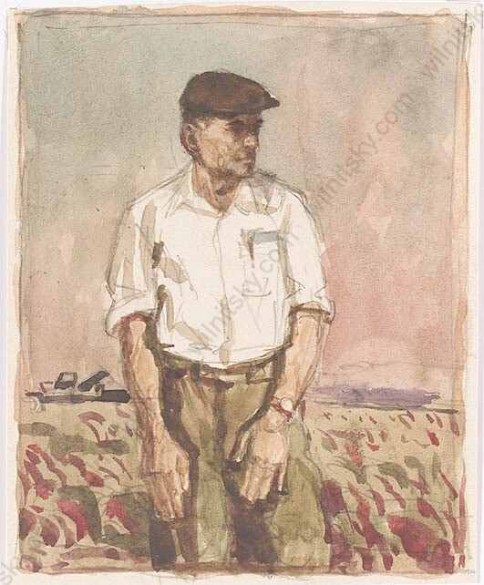 Anatoli Dovzhenko (1932-1991) „Kolkhoznik“, Watercolor, 1960s (1)