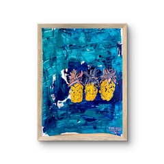 Original Abstract Tropical Painting 9×12 Acrylic Paper Signed Xin Xin Blue Art