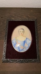 Antique Signed Hand Painted Miniature Portrait Painting Woman Silver Frame