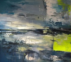 Unique piece! Expressionism abstract landscape XXL format 140×130 cm acrylic glass