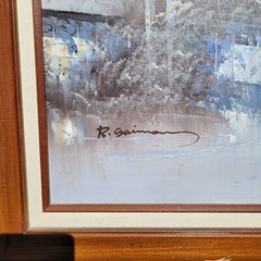 Signed R. Saimon Oil On Canvas French Impressionist Street Scene 31″ x 27″ Frame