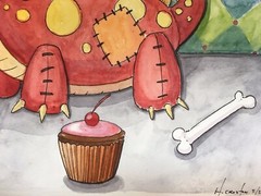 „Mr. Spider & the Dinosaur“ OG Painting Evil Toys Creepy Cute Goth Halloween