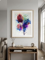 Orig Watercolor Painting 17 1/2×22 3/4 Abstract Flowers OOAK Unframed