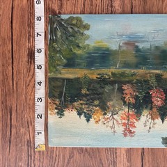 Vtg Original Oil Painting Art Country English Cottage Lake Trees Signed 8” X 10”