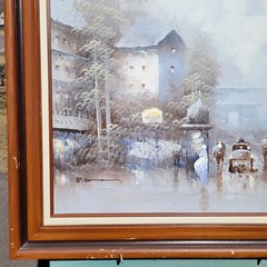 Signed R. Saimon Oil On Canvas French Impressionist Street Scene 31″ x 27″ Frame