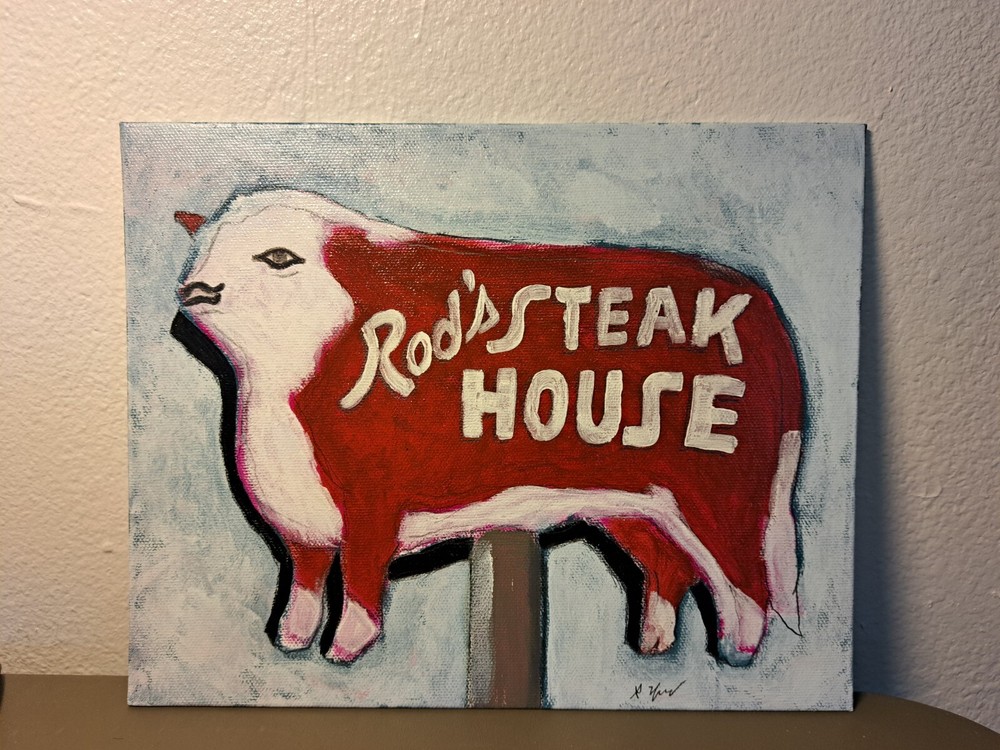 Sky blue red acrylic ink „Steak House“ Limited 1/1 8×10″ signed by artist