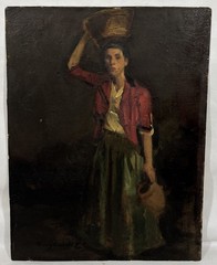 Old Vintage Hungarian Original Oil Painting Portrait of Woman Signed Framed