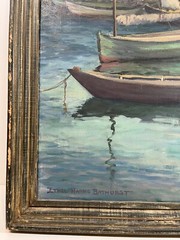 ETHEL BATHURST ROCKPORT HARBOR SEASCAPE IMPRESSIONIST ANTIQUE OIL PAINTING