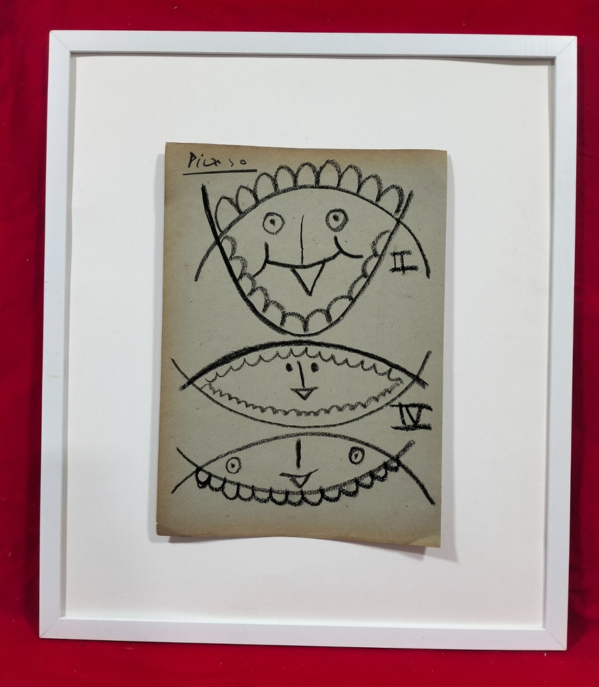 PABLO PICASSO PASTEL ON PAPER TETE D¨HOMME SIGNED AND DATED 1953 WITH FRAME