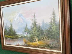 Vintage Large Mountains Landscape Oil Painting Canvas Original Wood Framed 24×36