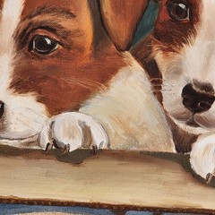 Jack Russell Terrier Puppies in Box Original Oil Painting 16×20 Canvas Dog Decor