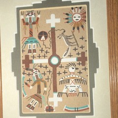 Marshall Hitey Signed Framed Matted Native American Painting Figures Sun Cross