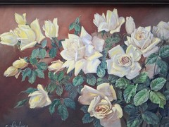 LARGE EXCEPTIONAL VINTAGE STILL LIFE VINTAGE OIL „ROSES“ SIGNED