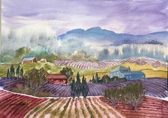 Original Pamela Wilhelm 6”x8 Watercolor Rural Farm Home Barn Mountain Fields