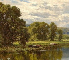 Riverside cow Landscape Oil painting Wall Decor Giclee Printed on canvas P619