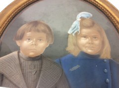 Vintage Pastel Portrait of Young Siblings – Oval Wood Framed Wall Art Painting