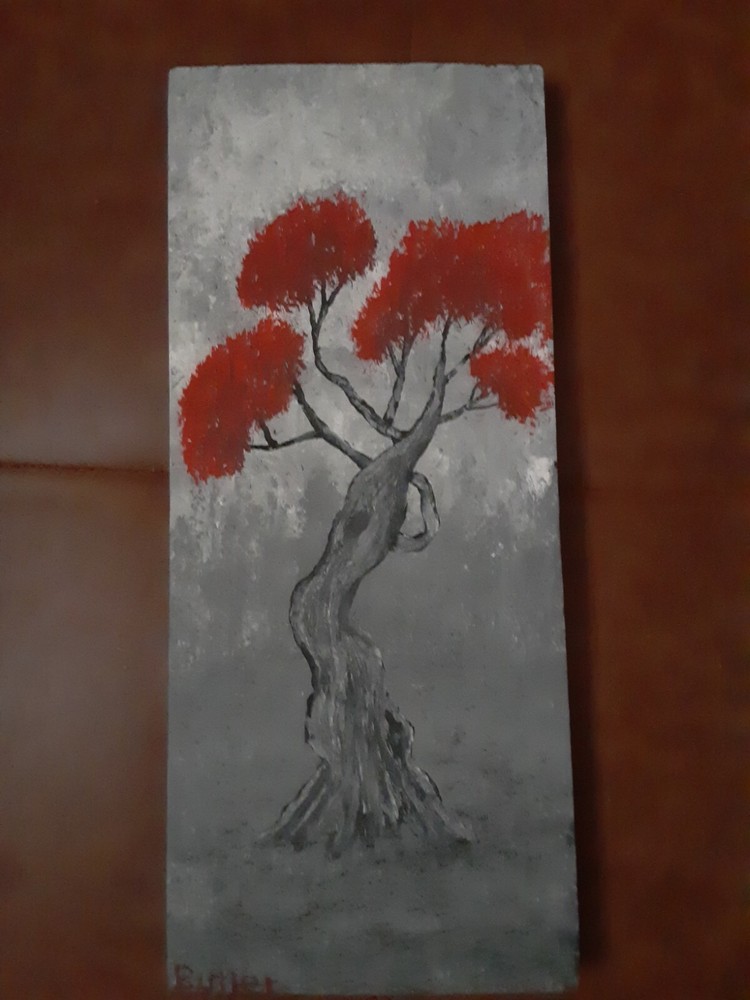 A Fire Grows in the Woods 13×6″ Reclaimed Wood Painting Signed by Leland Butler