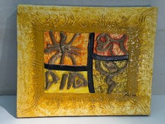 LUING TAINO STYLE 3D RAISED IMPASTO ABSTRACT PAINTING QUADRANT 4 SECTION SYMBOLS