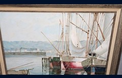 Harbor Scene 20×24 Oil Painting On Canvas By Italian Artist Nidia D’alessandro