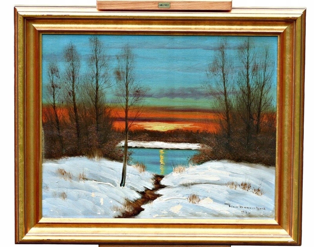 Finn Dannerfjord (1941-) – winter landscape with snow, oil on canvas painting