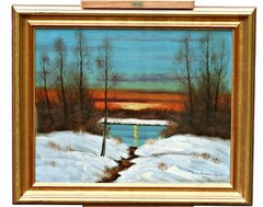 Finn Dannerfjord (1941-) – winter landscape with snow, oil on canvas painting