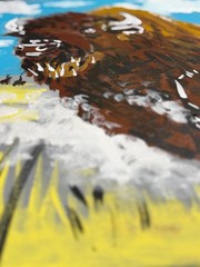 Unique American Bison Running Expressionism – Acrylic Painting On 20×16″ Canvas