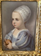 Antique Baby Stuart Porcelain Portrait Plaque After Van Dyck Ornate Gilt Frame