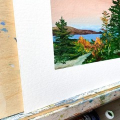 8×8 Maine Original Oil Painting Acadia Sunset Over Cadillac New England Signed