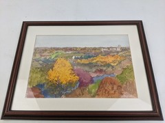 Alden Park Manor Watercolor Artist Signed Framed Matted 14″x18″ Fall Autumn