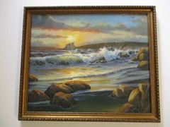 Coastal Sunset Beach Painting Landscape American Vintage Nautical Seascape Oil