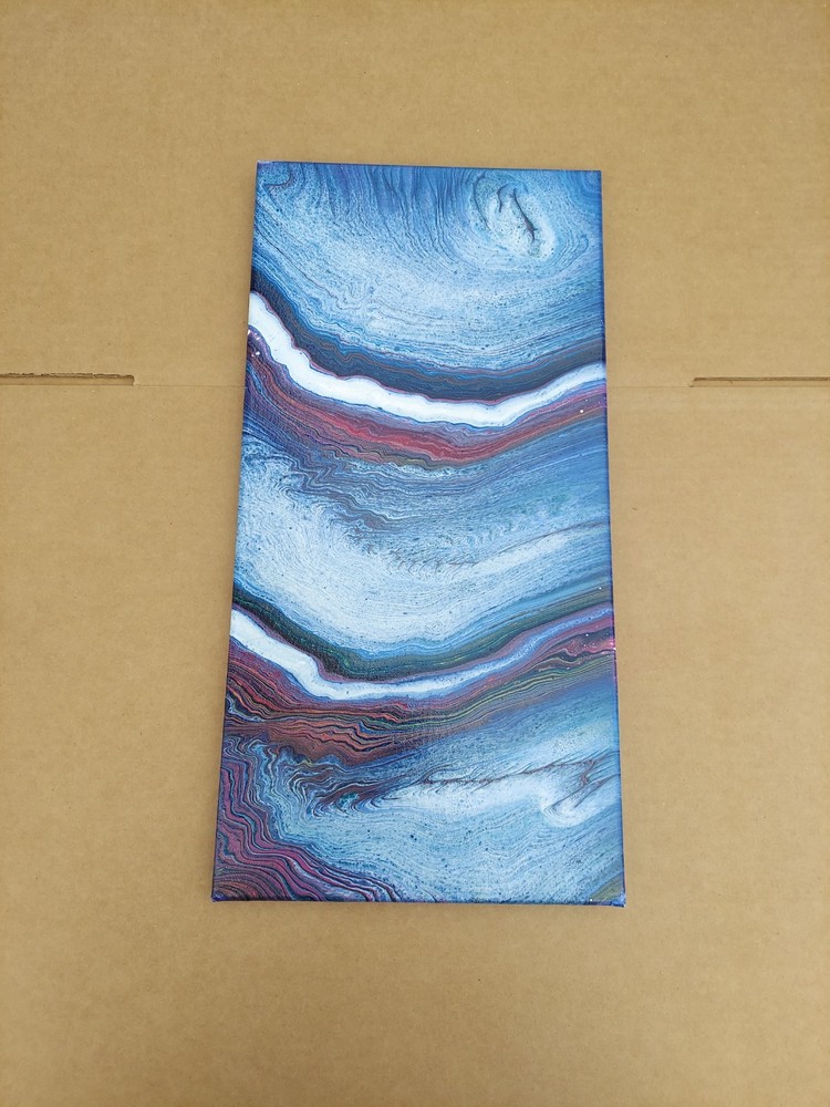 Abstract Acrylic Paint Pour Blue Purple Pink White Rectangle 10×20 Original