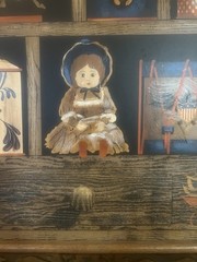 Vintage Huntington Folk Art Oil On Canvas Shadow Box Scene 27”x33”
