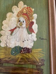 Set Of 4 Vintage Handpainted Chicken Hen Wood Framed Paintings 15 X 10”