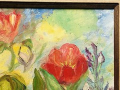 Mid Century Modern Original Floral Flower Garden Oil Painting Signed Meisels