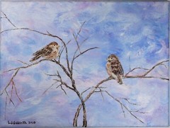 2 BIRDS ORIGINAL ACRYLIC PAINTING on 9X12 Stretched Canvas Signed L.J.GOLDSMITH