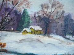 F. COLLINS, SIGNED WINTER SNOWY LANDSCAPE IMPRESSIONISM OLD VINTAGE & LISTED ART
