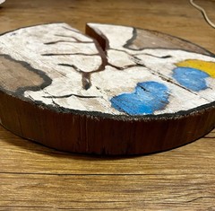 Abstract Hand Painted Natural Live Edge Wood Cut Art Landscape Scene Signed 13”