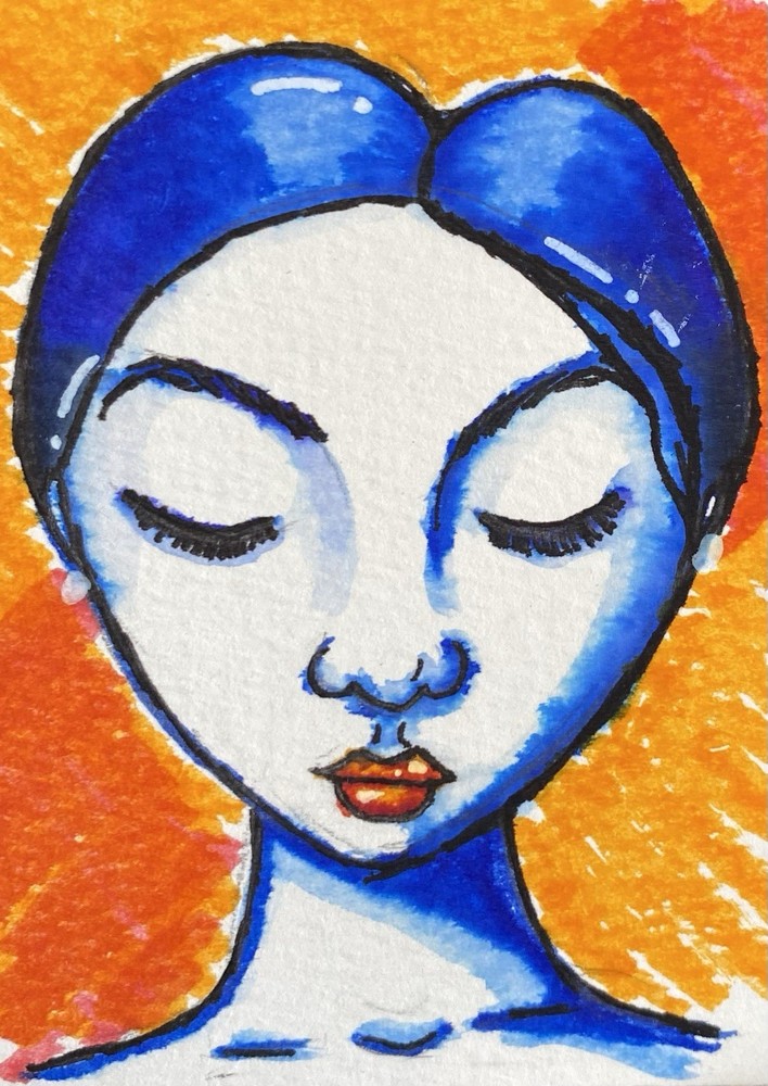 ACEO 100% Hand Painted Original Mixed Media Painting Art Girl