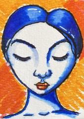 ACEO 100% Hand Painted Original Mixed Media Painting Art Girl