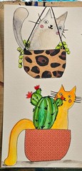 Original Black Cat Collage Mixed Media Art Succulent Garden Folk Art OOAK