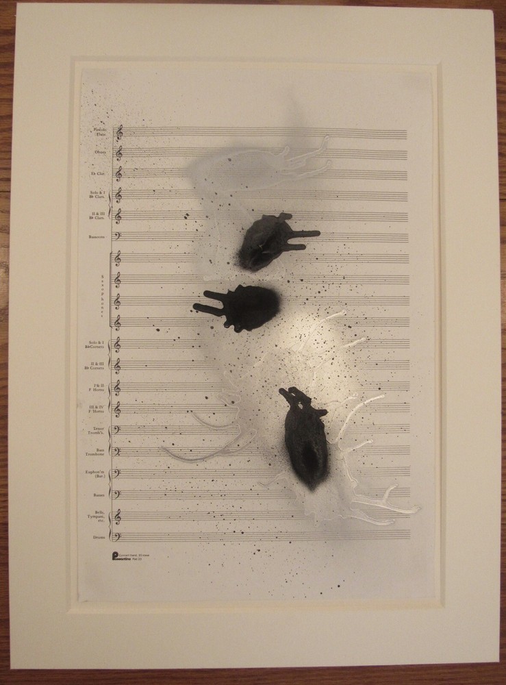 Signed Paul D. Miller/DJ Spooky original spray paint artwork on sheet music