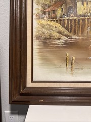 Oil Painting On Canvas/ Framed Signed by Luini Boat At Docks – Free Shipping!