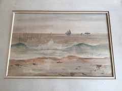 Antique Watercolor Painting Seascape Ships Robert Bloodgood Listed Artist
