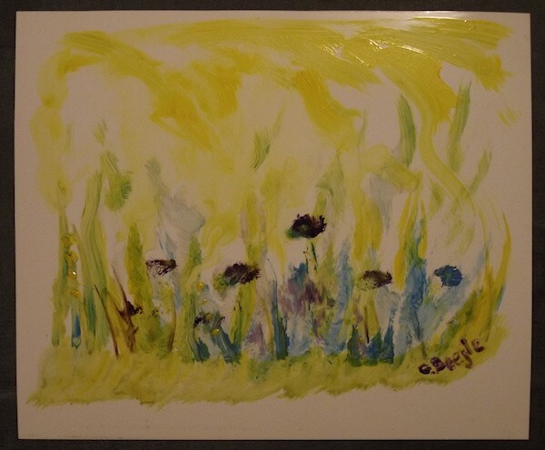 Floral painting #1 acrylic on yupo paper 6″ x 7″ by G. Beegle OOAK