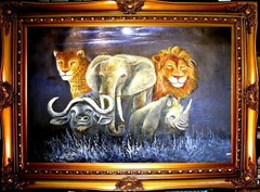 LION ELEPHANT LEOPARD BUFFALO RHINO 36″ oil painting HAND PAINTED art gift F69