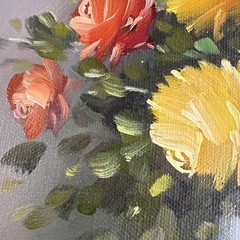 Vintage Floral Oil Painting Original Signed Rose Still Life 10.5×14 Canvas 1960s