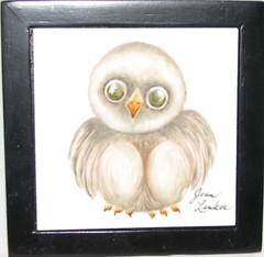 Signed Baby Owl Tile ~ Black Frame 4 1/2″ by 4 1/2″ ~ Adorable Baby Bird